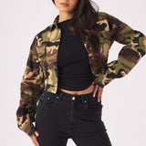 Trek Military Cropped Denim Jacket – Camo - JMOJO - Women's Cropped Denim Jackets