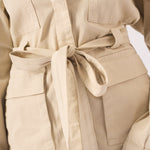 Utility Pocket Denim Cargo Jacket - BEIGE - JMOJO - Women's Cargo Denim Jackets Dress