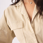 Utility Pocket Denim Cargo Jacket - BEIGE - JMOJO - Women's Cargo Denim Jackets Dress