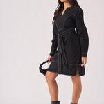 V - NECK WRAP DRESS - BLACK - JMOJO - Women's Denim Dresses