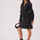 V - NECK WRAP DRESS - BLACK - JMOJO - Women's Denim Dresses
