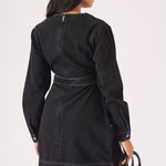 V - NECK WRAP DRESS - BLACK - JMOJO - Women's Denim Dresses
