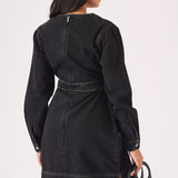 V - NECK WRAP DRESS - BLACK - JMOJO - Women's Denim Dresses