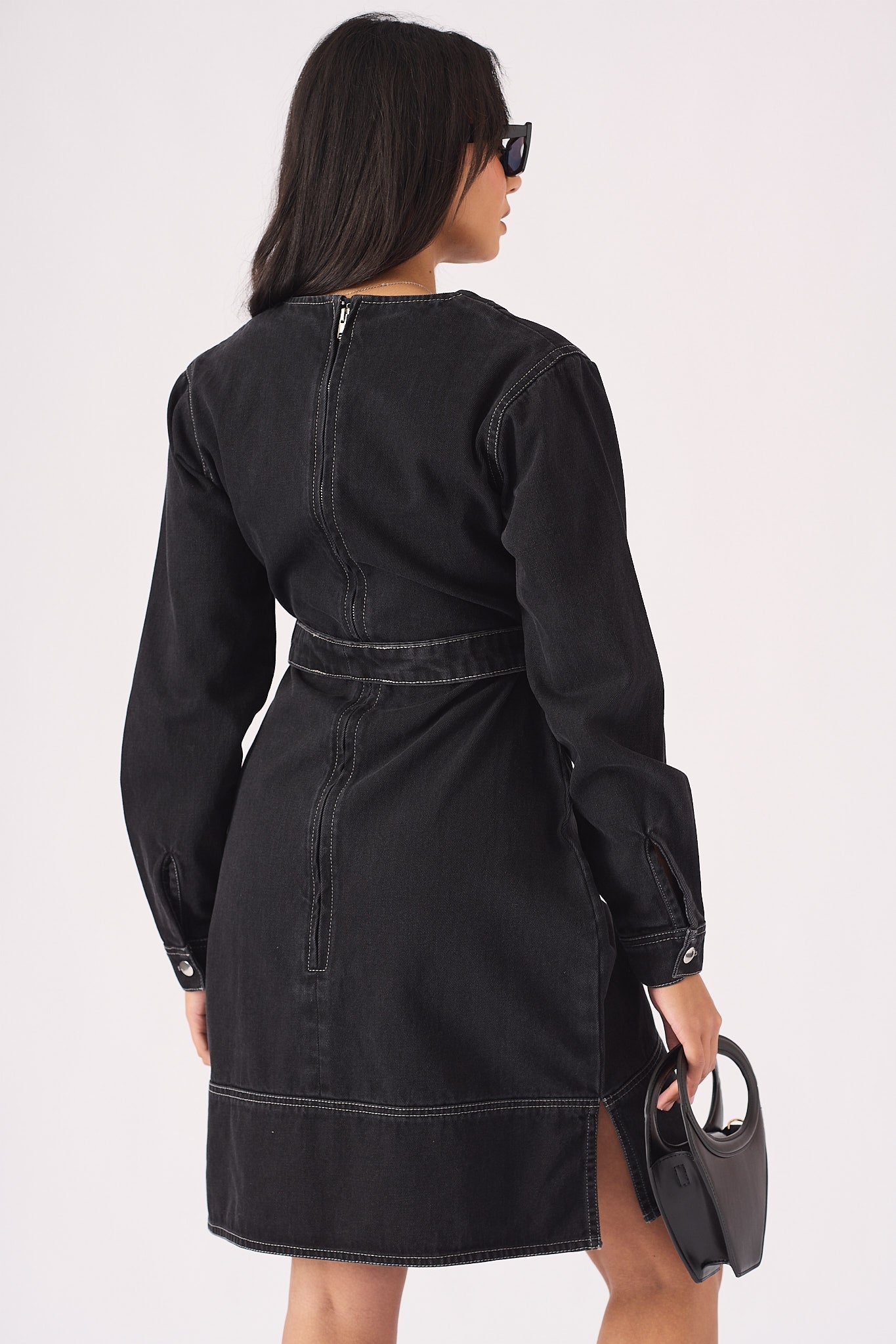 V - NECK WRAP DRESS - BLACK - JMOJO - Women's Denim Dresses