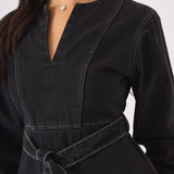 V - NECK WRAP DRESS - BLACK - JMOJO - Women's Denim Dresses