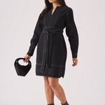 V - NECK WRAP DRESS - BLACK - JMOJO - Women's Denim Dresses