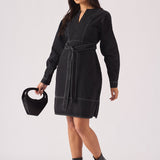 V - NECK WRAP DRESS - BLACK - JMOJO - Women's Denim Dresses