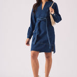 V - NECK WRAP DRESS - DARK BLUE - JMOJO - Women's Denim Dresses