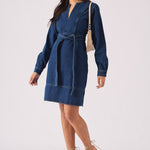 V - NECK WRAP DRESS - DARK BLUE - JMOJO - Women's Denim Dresses