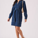 V - NECK WRAP DRESS - DARK BLUE - JMOJO - Women's Denim Dresses
