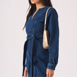 V - NECK WRAP DRESS - DARK BLUE - JMOJO - Women's Denim Dresses