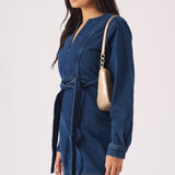V - NECK WRAP DRESS - DARK BLUE - JMOJO - Women's Denim Dresses