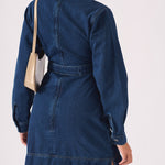 V - NECK WRAP DRESS - DARK BLUE - JMOJO - Women's Denim Dresses