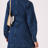 V - NECK WRAP DRESS - DARK BLUE - JMOJO - Women's Denim Dresses