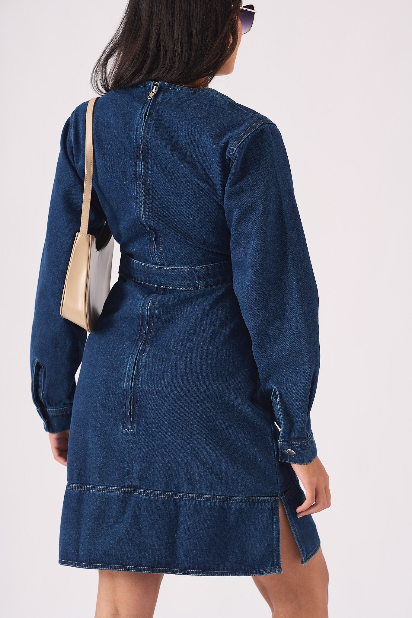V - NECK WRAP DRESS - DARK BLUE - JMOJO - Women's Denim Dresses