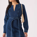 V - NECK WRAP DRESS - DARK BLUE - JMOJO - Women's Denim Dresses