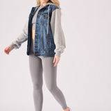 Warden Hooded Denim Jacket – Mid Blue Wash - JMOJO - Women's Fleece Hooded Denim Jackets