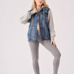 Warden Hooded Denim Jacket – Mid Blue Wash - JMOJO - Women's Fleece Hooded Denim Jackets