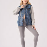 Warden Hooded Denim Jacket – Mid Blue Wash - JMOJO - Women's Fleece Hooded Denim Jackets