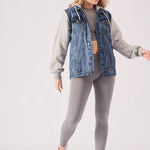 Warden Hooded Denim Jacket – Mid Blue Wash - JMOJO - Women's Fleece Hooded Denim Jackets