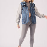 Warden Hooded Denim Jacket – Mid Blue Wash - JMOJO - Women's Fleece Hooded Denim Jackets