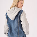 Warden Hooded Denim Jacket – Mid Blue Wash - JMOJO - Women's Fleece Hooded Denim Jackets