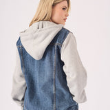 Warden Hooded Denim Jacket – Mid Blue Wash - JMOJO - Women's Fleece Hooded Denim Jackets