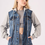 Warden Hooded Denim Jacket – Mid Blue Wash - JMOJO - Women's Fleece Hooded Denim Jackets
