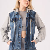 Warden Hooded Denim Jacket – Mid Blue Wash - JMOJO - Women's Fleece Hooded Denim Jackets