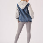 Warden Hooded Denim Jacket – Mid Blue Wash - JMOJO - Women's Fleece Hooded Denim Jackets