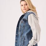 Warden Hooded Denim Jacket – Mid Blue Wash - JMOJO - Women's Fleece Hooded Denim Jackets