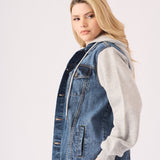 Warden Hooded Denim Jacket – Mid Blue Wash - JMOJO - Women's Fleece Hooded Denim Jackets