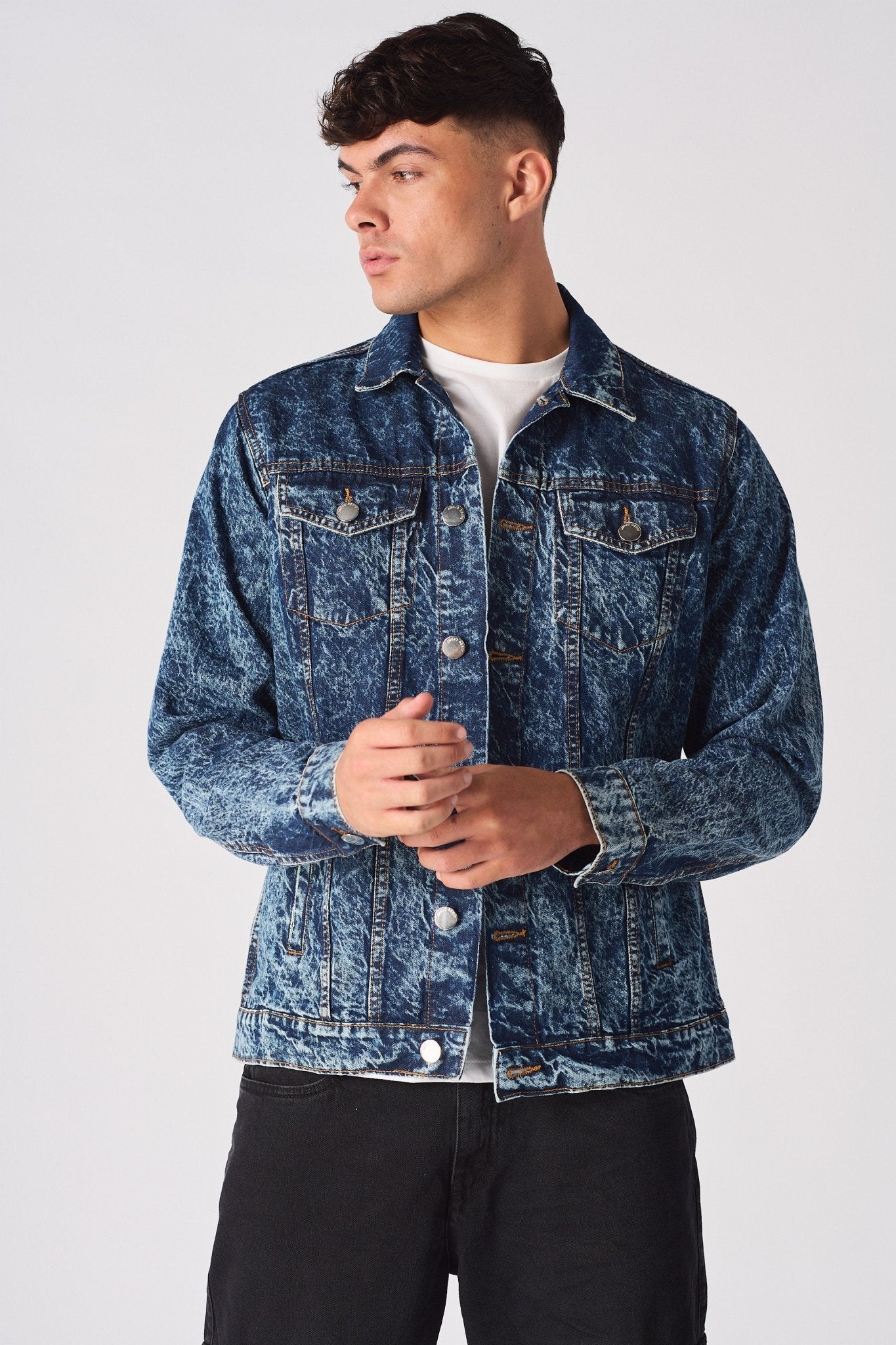WESTERN DENIM JACKET - BLUE MARBLE - JMOJO - Men's Denim Jackets