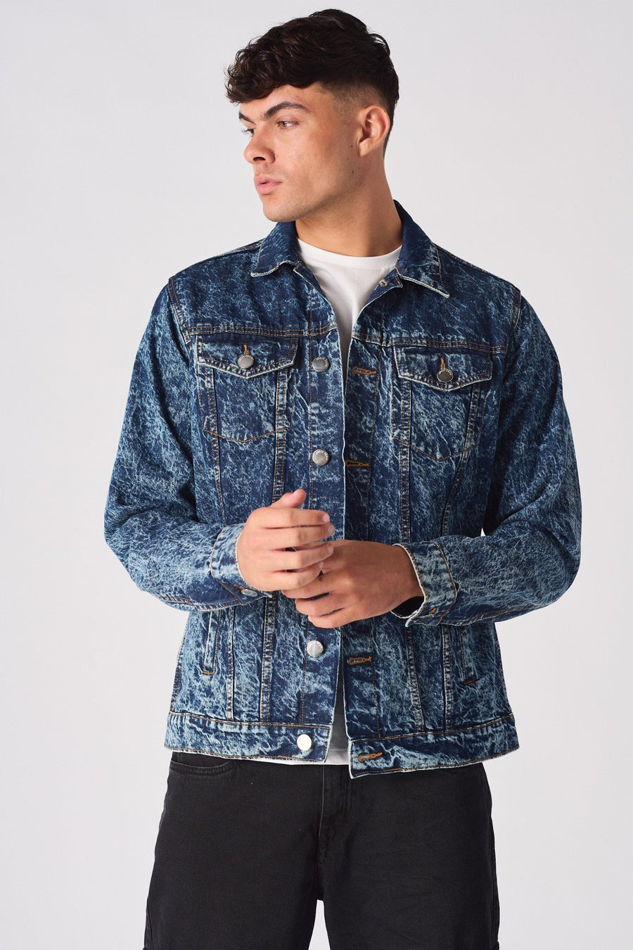 WESTERN DENIM JACKET - BLUE MARBLE - JMOJO - Men's Denim Jackets