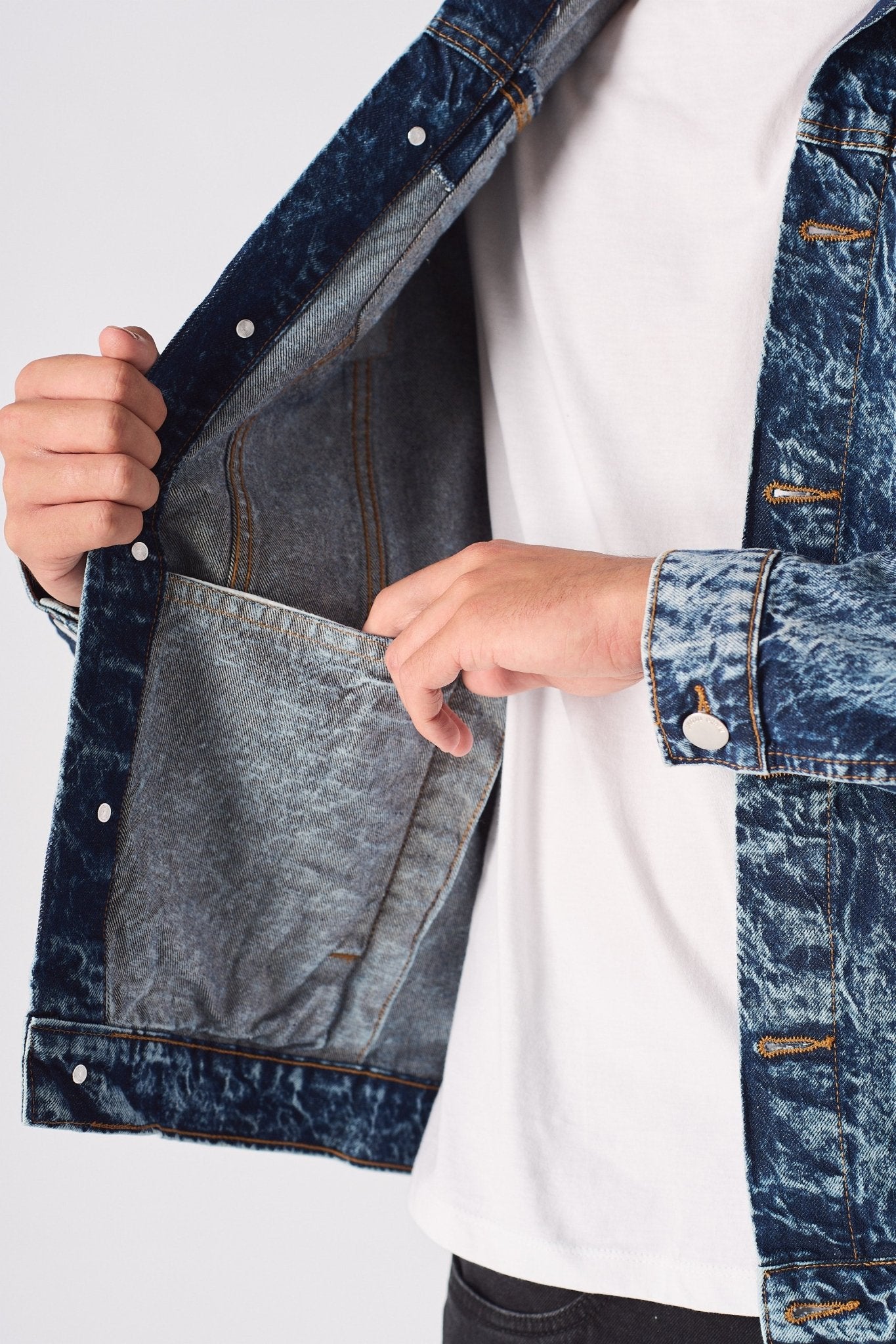 WESTERN DENIM JACKET - BLUE MARBLE - JMOJO - Men's Denim Jackets