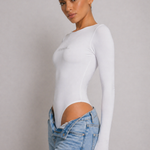 White long sleeve shaping bodysuit angled side view