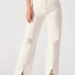 White pants with a high slit on a white background