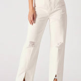 White pants with a high slit on a white background