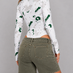 White printed mock neck bodysuit back angled view