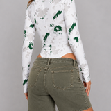 White printed mock neck bodysuit back angled view