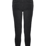 womens black biker jeans flat lay back view vegan leather label