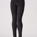 womens black jeans biker style front view ribbed thigh and knee detail