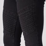 womens black skinny jeans ribbed knee biker panel detail close up