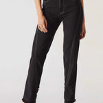 Close front view showing the seam details of Women's Black Straight Jeans with Popper Sides