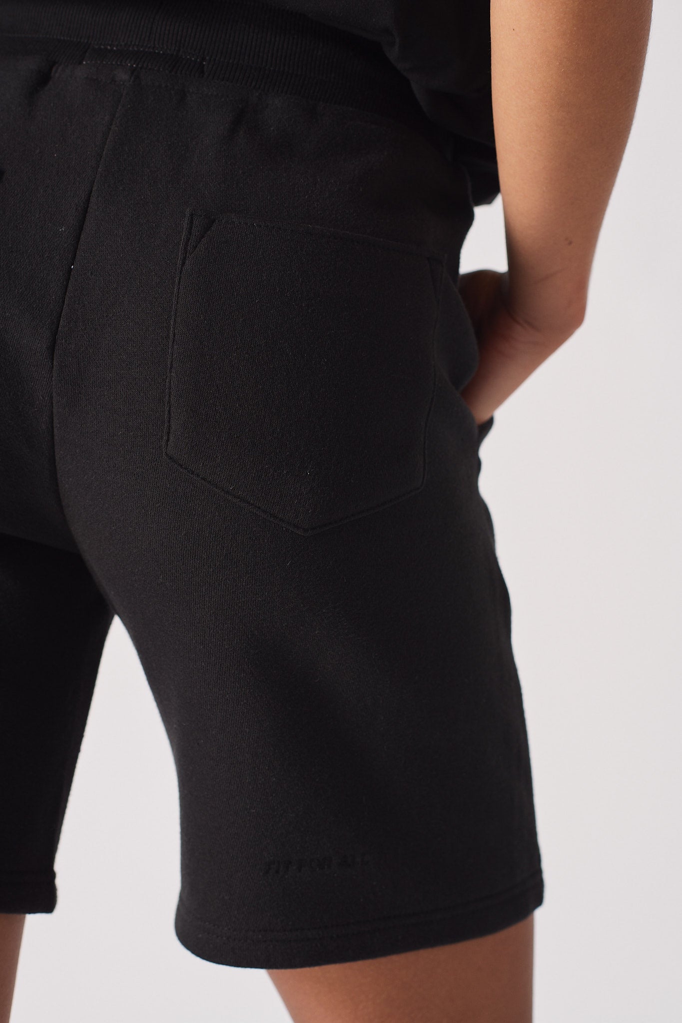 womens black shorts back patch pocket detail