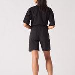 womens black sweat shorts back view showing patch pockets