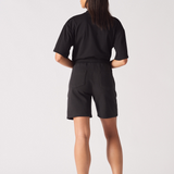 womens black sweat shorts back view showing patch pockets