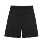 womens black sweat shorts flat lay back showing two patch pockets