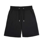 womens black relaxed sweat shorts flat lay front