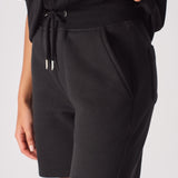 womens black sweat shorts logo embroidery hem detail